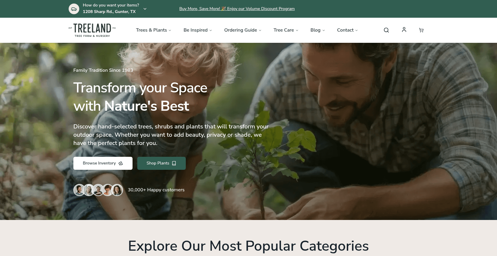 Treeland Nursery storefront landing page